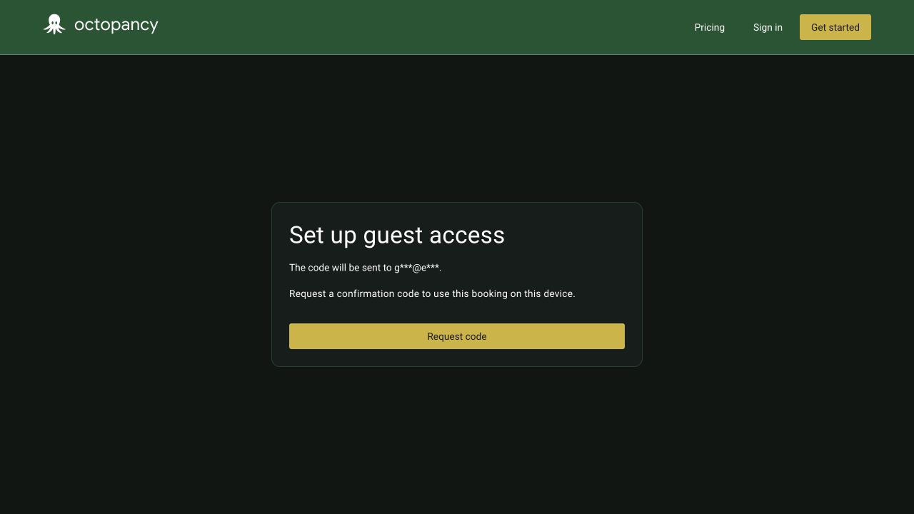 Guest setup with a masked recipient and the Request code button.